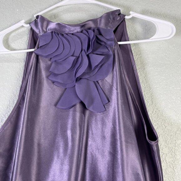 Iz Byer California Y2K Satin Top Womens Size L Purple Halter Neck Chiffon Ruffle - Picture 2 of 8